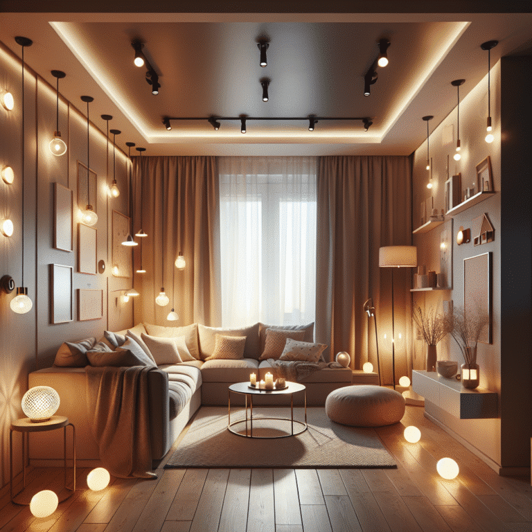 decorar la sala pequeña: trucos de iluminación